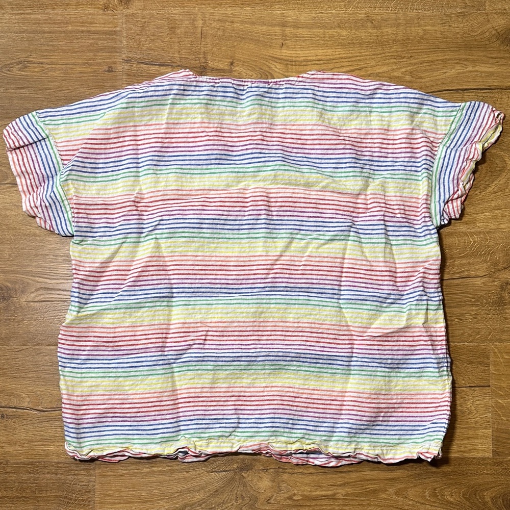 Lands' End 100% Linen Multicolor Striped Short Sleeve Tee Size 1X - Picture 5 of 5